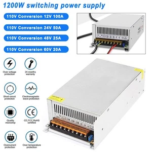 LED Driver Transformer AC 240V to DC 12V 24V 48V 60V Power Supply 1200W 25A-100A - Picture 1 of 15