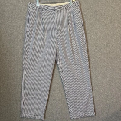 Jos. A. Pantalones de vestir Bank para hombre 35x29 blanco azul a rayas Seersucker plisado delantero Foto 1 de 4