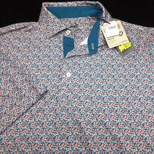 PUMA GOLF POLO SHIRT -M- WHITE PEACH TEAL GREEN FLORAL ALLOVER POLY PERFORMANCE - Picture 1 of 10