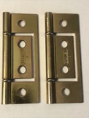 "Par de bisagras vintage años 80 Stanley 0 sin mortaja 3"" chapadas en latón sin tornillos" Foto 1 de 4