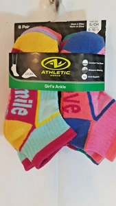 Lycra Athletic Works girls ankle multi colored socks six pairs size small 6-10.5 - Picture 1 of 10