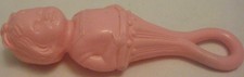 Old Figural Celluloid Baby Teether - Girl Child / Baby Doll by Viscoloid