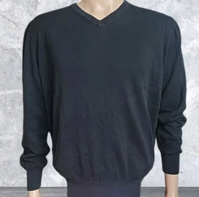 Canali Sweater Mens 52 Black Knit Pullover 100% Cotton V-Neck Preppy Italy Made  - Image 1 of 4