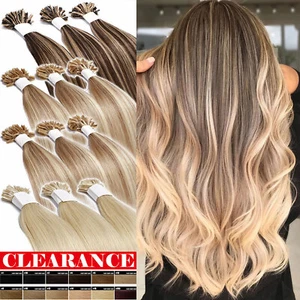 US CLEARANCE Thick Nail U Tip Remy Human Hair Extensions Pre Bonded Keratin Glue - Picture 1 of 26