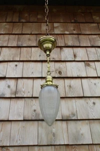 Antique Nice Art Nouveau Pendant Ceiling Light Fixture Iridescent Glass Shade - Picture 1 of 12