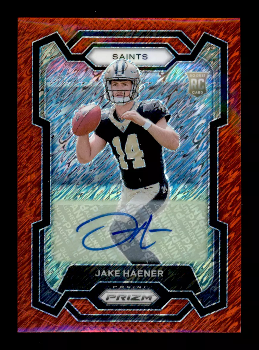 2023 Panini Prizm #374 Jake Haener Red Shimmer Auto 31/35 RC New Orleans Saints