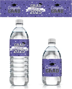 Purple Graduation Party Water Bottle Labels, Class of 2025 Water Bottle Waterpro - Picture 1 of 12