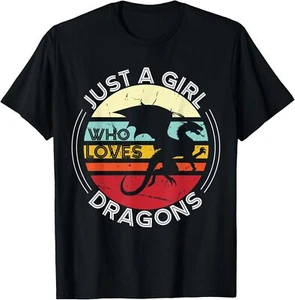 Just A Girl Who Loves Dragons Retro Vintage T-Shirt Hoodie - Picture 1 of 12