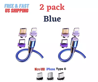 3in1 360+180° Magnetic Charger Fast Charging USB Cable for Type-C Micro USB IOS - Image 1 of 4