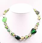 Statement Art Glass Necklace Roses In Clear Beads Green Glass Hearts 42-50cm