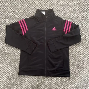 Adidas Girls Track Jacket Black Hot Pink size Large (14) - Picture 1 of 11