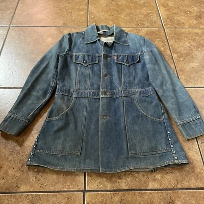 Chaqueta Levis De Colección Naranja Pestaña Cola Dividida Mediana Hecha en EE. UU. Larga Denim Tareas De Colección Foto 1 de 4