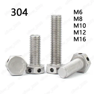304 Stainless Steel Hexagon Bolts With Wire Holes on Head M6 M8 M10 M12 M16 - Picture 1 of 6