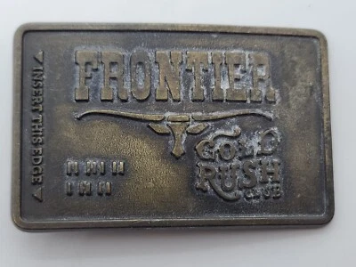 Hebilla de cinturón de bronce vintage Frontier Gold Rush Club recuerdo casino juegos de azar Foto 1 de 4