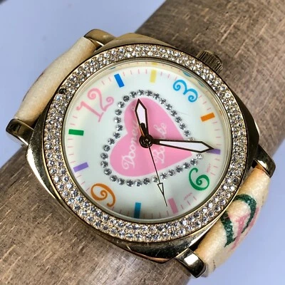Relógio de quartzo feminino Dooney & Bouke mostrador de coração rosa bisel pavê couro 40 mm 7" - Imagem 1 de 4