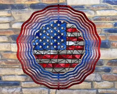 10" Stained Glass American Flag Hanging Wind Spinner Yard Decor Kinetic rws-042 - Image 1 of 2