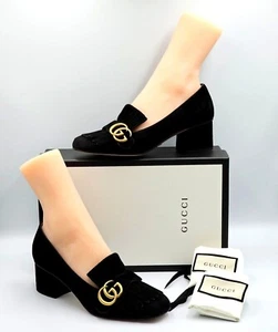Gucci Women's Marmont Mid Block Heel Pumps In Black Suede Heels Pumps Sz 38 2636 - Picture 1 of 21
