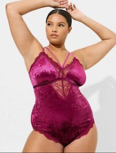 NWT Torrid Velour Purple Bodysuit Navarra Triangle Bust Thong Size 2X - Picture 1 of 5