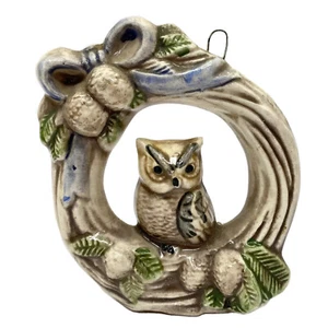 Vintage Owl in Wreath Ceramic Ornament - Picture 1 of 8