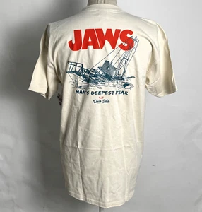 Dark Seas x Jaws Men's T-Shirt Deepest Fear Cream Size L NWT Shark Boat - Picture 1 of 2
