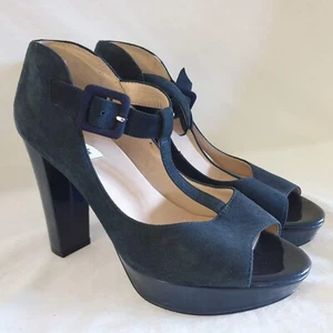 Clarks Heels Navy Blue Suede Leather Sandals Size 5 - Picture 1 of 10
