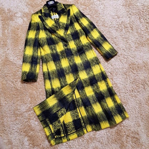 Maison Margiela 1 Plaid Chesterfield Cappotto Giacca Uomo 38 Mohair Lana Giallo Nero