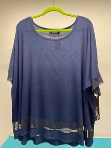 SYMPLI Travel Wrinkle Free NAVY STRIPE EASE Poncho Top Sz 12 NWT $145 - Picture 1 of 10