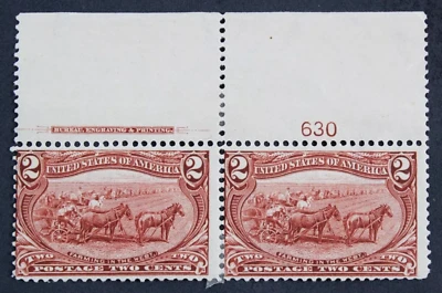 US # 286 *MINT OG H* { FARMING IN THE WEST IMPRINT PL# PAIR } 2c TRANS-MISS 1898 - Image 1 of 4