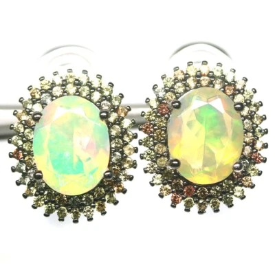 Shola Auténtico Natural Noble Ópalo Pendientes Con Juego Colores Plata E499 - Imagen 1 de 3