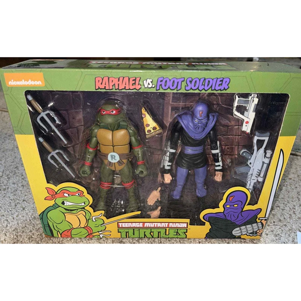 NECA Teenage Mutant Ninja Turtles TMNT Raphael vs Foot Soldier Paquete de 2 Foto 1 de 4