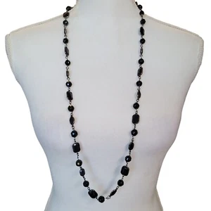 Collana Stazione Lauren Conrad 36" Vetro Sfaccettato Nero Tono Argento Scuro Ottime Condizioni - Foto 1 di 8