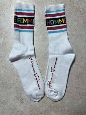 Homme Femme White Pink Blue Yellow Socks OS - Image 1 of 4
