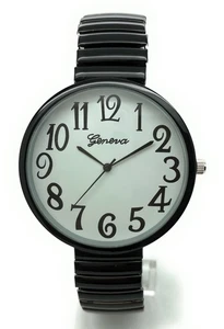 Geneva Mens Womens Large Jumbo Big Numbers Stretch Elastic Band Fashion Watch - Picture 1 of 14