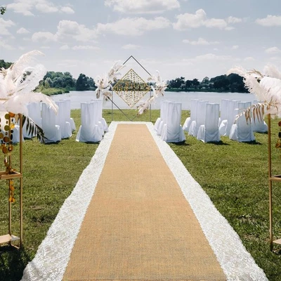Preboun 3ft x 20 ft Natural Burlap Wedding Runner Aisle Outdoor for Wedding Cere - Image 1 of 4