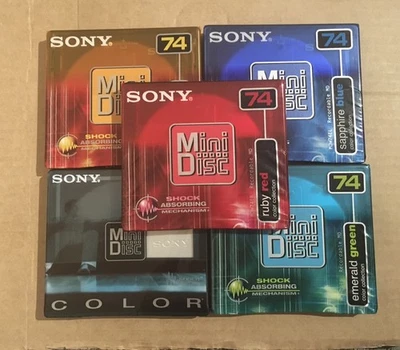Sony 5 Color Blank Mini disc New & Sealed 74 mins minute Recordable - Image 1 of 3