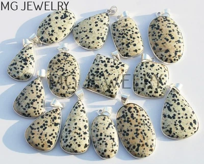 Lote de 100 pingentes de moldura folheados a prata 925 pedra preciosa jaspe da Dalmácia MFA791 - Imagem 1 de 4