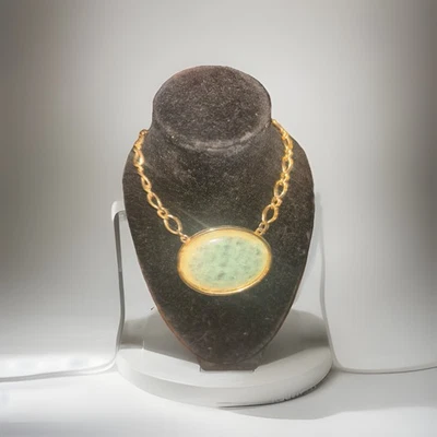 Collar Piedra Ovalada Semipreciosa Aventurina Tono Dorado Foto 1 de 4