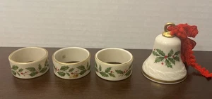 Anillos de servilletas Lenox 3 piezas porcelana fina y 1 campana hojas florales vacaciones de Navidad - Imagen 1 de 8