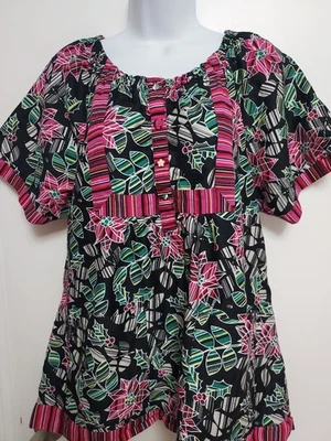 Blusa Médica Koi para Mujer XL Poinsettia Navidad Vacaciones Temática Bolsillos Delanteros  Foto 1 de 4