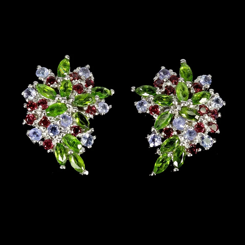 Pendientes de plata de ley 925 marquesa cromo diopsido tanzanita piedras preciosas joyería Foto 1 de 4
