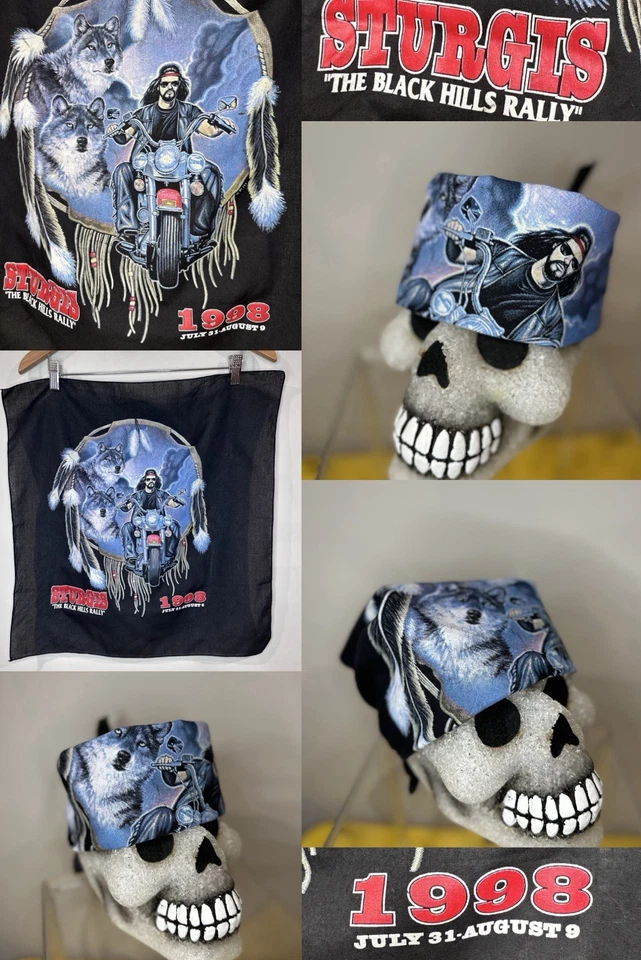 Vintage ‘98 Sturgis The Black Hills Rally Bandana Biker USA Motorcycle Wolf - Image 1 of 4