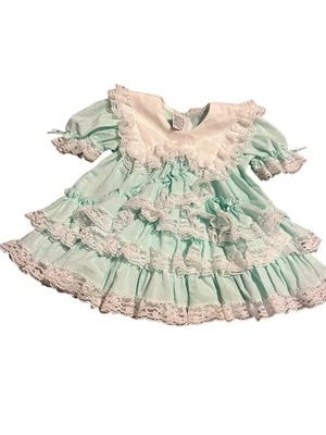 Vintage Lilo Infant Dress XL Mint Green Lace Ruffles - Image 1 of 4