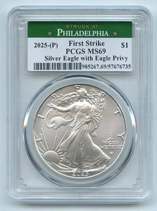 2025 (P) Eagle Privy $1 American Silver Eagle PCGS MS69 First Strike - Picture 1 of 1