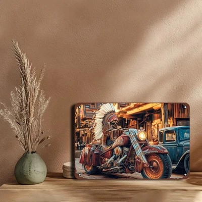Vintage Indian Motorcycle & Pickup Truck Metal Wall Art  Tin Metal Signs 8x12 In - Image 1 of 4