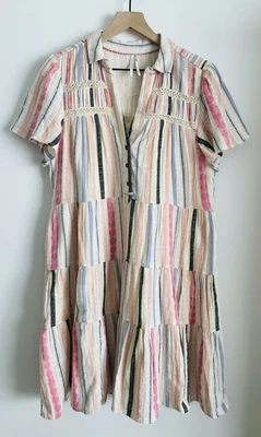 ANTHROPOLOGIE Women's Georgina Striped Multicolored Tiered Ruffle Dress Sz M - Image 1 of 4