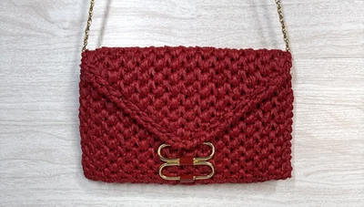 Vintage Rodo Woven Straw Raffia Envelope Clutch Purse With Gold Strap - Image 1 of 4