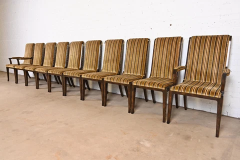 Mastercraft Hollywood Regency Burl Wood and Brass Dining Chairs, Set of Ten Cover