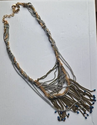 Collar M&S Cadena Oro Plata Sujetadores Cuentas de Vidrio Azul Multi Colgante Borla Foto 1 de 4