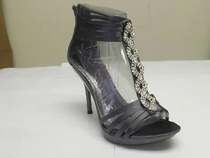 De Blossom Women's Sofia-32 Pewter Satin Rhinestone Zip Up Dress High Heels - Picture 1 of 5
