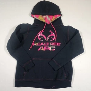 RealTree Womens Hoodie Sz Small Black With Pink Camo APC- Sweater - Picture 1 of 5